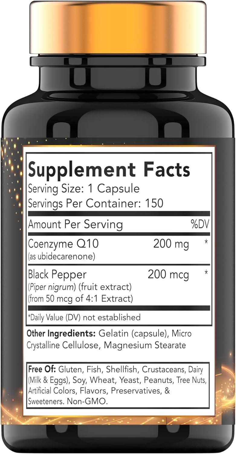TNVitamins Ultra Potent CoQ-10 (Coenzyme Q-10) 200mg - 150 Capsules with Black Pepper Extract | Potent Antioxidant