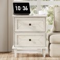 thumbnail image 4 of WAMPAT Farmhouse End Table with Charging Station, Rustic 2-Drawer Nightstand,White, 4 of 5