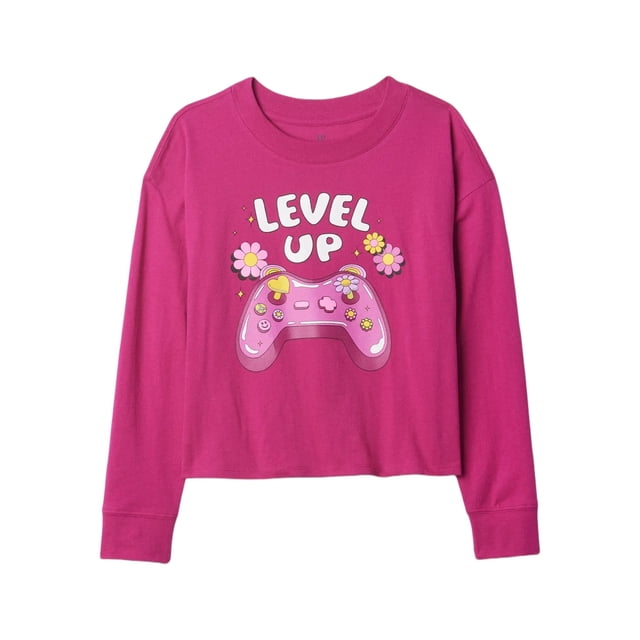 Camiseta Manga Larga para Niñas GAP con Estampado Elevado en Color Remolacha Brillante Talla L