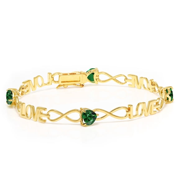 Gem Stone King 2.80 Ct Heart Shape Green Nano Emerald 18K Yellow Gold Plated Silver Bracelet for Women