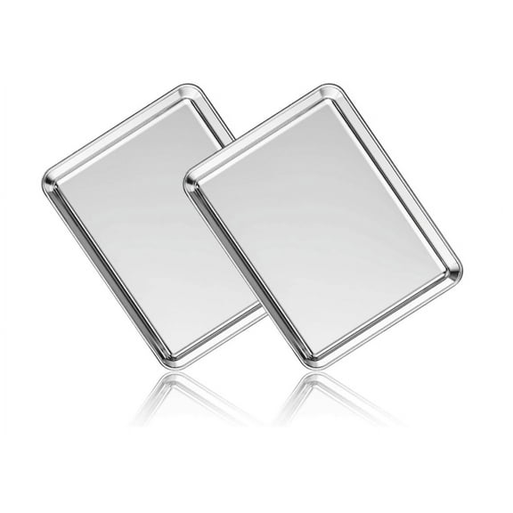 Baking Sheets Set of 2, Topboutique Cookie Sheets 2 Pieces & Stainless Steel Baking Pans & Toaster Oven Tray Pans, Rectangle Size 12.2Lx10Wx1H inch & Non Toxic & Healthy & Easy Clean