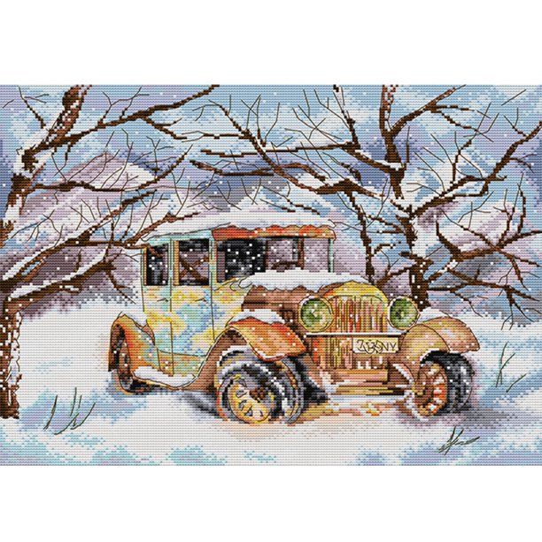 (J610) Hilo Algodón Ecológico Bordado 14CT 2 Hebras Impresión 44*34cm Kit Serie Festival Punto Cruz Coche Clásico Invierno (gancho)