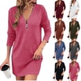 thumbnail image 1 of Robes pour Femmes Robe d'Automne Robe en Tricot pour Femmes avec Manches Bouffantes pour l'Automne et l'Hiver - Robe Tunique Décontractée à Col Rond Ndbuld,Rose Vif,P, 1 of 7