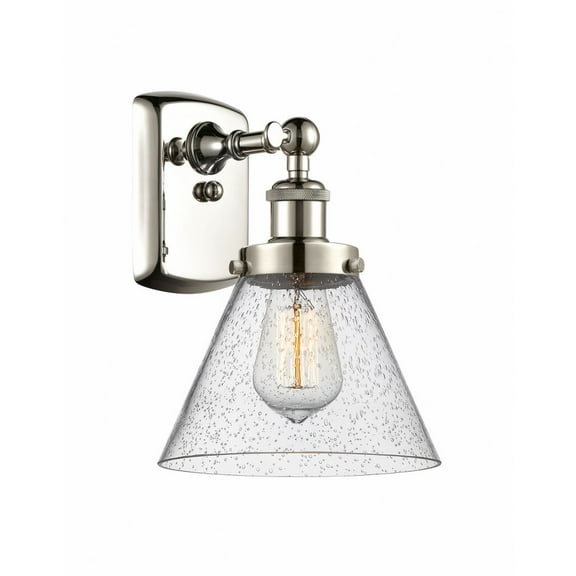 916-1W-PN-G44-Innovations Lighting-Cone - 1 Light Wall Sconce In Industrial Style-13 Inches Tall and 8 Inches Wide-Polished Nickel Finish-Seedy Glass