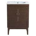 thumbnail image 3 of Modway Ledger 24.5" Modern Solid Mindi Wood Bathroom Vanity in Walnut/White, 3 of 9