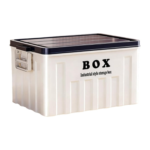 Contenedor de almacenamiento con tapa, cajón utilitario y asas, caja de almacenamiento de gran capacidad con tapa Blanco Azul