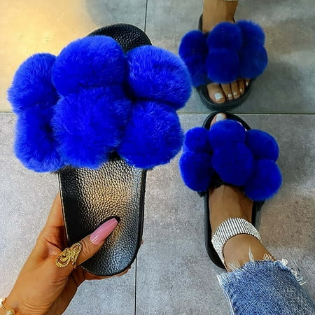 

Color Hair Ball Plush Slippers Female New Large Size Plush Cotton Slippers