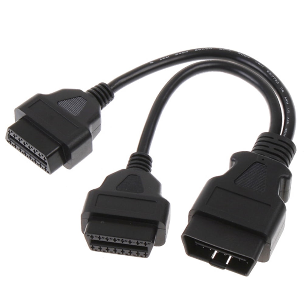 Car Y Splitter Flat Extension Cable OBD216 Pin  Male to 2 x OBD2 Female 