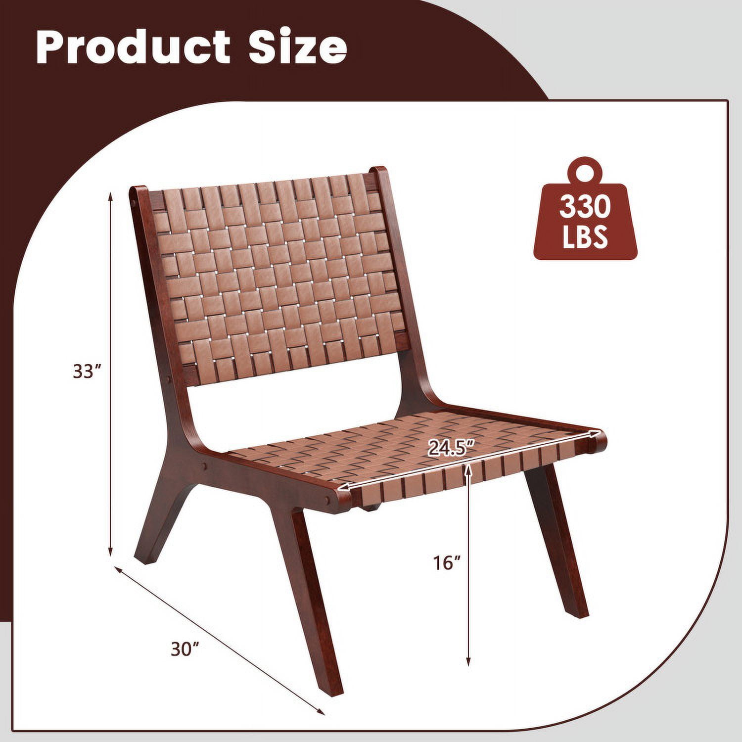 Finihen Accent Chair, Armless Accent Chair, Woven Leather Accent Chairs with Wood Frame-1 Piece, for Indoor, Outdoor, Brown Finihen Accent Chair, Armless Accent Chair, Woven Leather Accent Chairs with Wood Frame-1 Piece, for Indoor, Outdoor, Brown