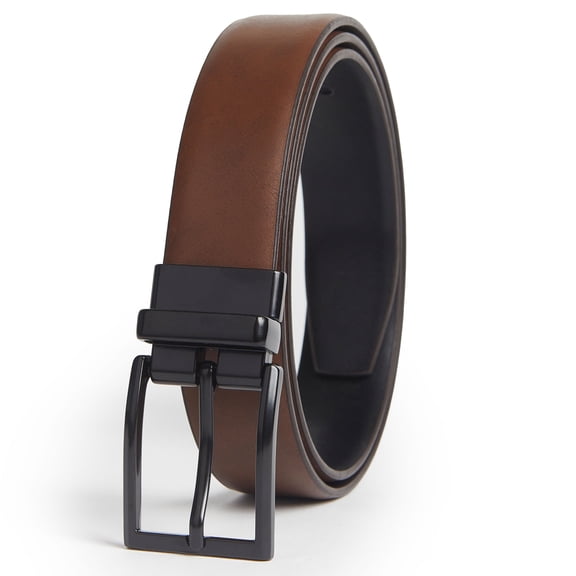 Giorgio Brutini Sleek Casual Reversible Leather Belt Color: Black/Cognac Brown Reversible / Black Matt Buckle, Size: M (32-36)