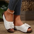 thumbnail image 5 of Gpaecead Women Flower Cutout Wedge Slides Open Toe Faux Leather Wood Texture Heel Spring Summer Height Casual Shoes,White, 5 of 8