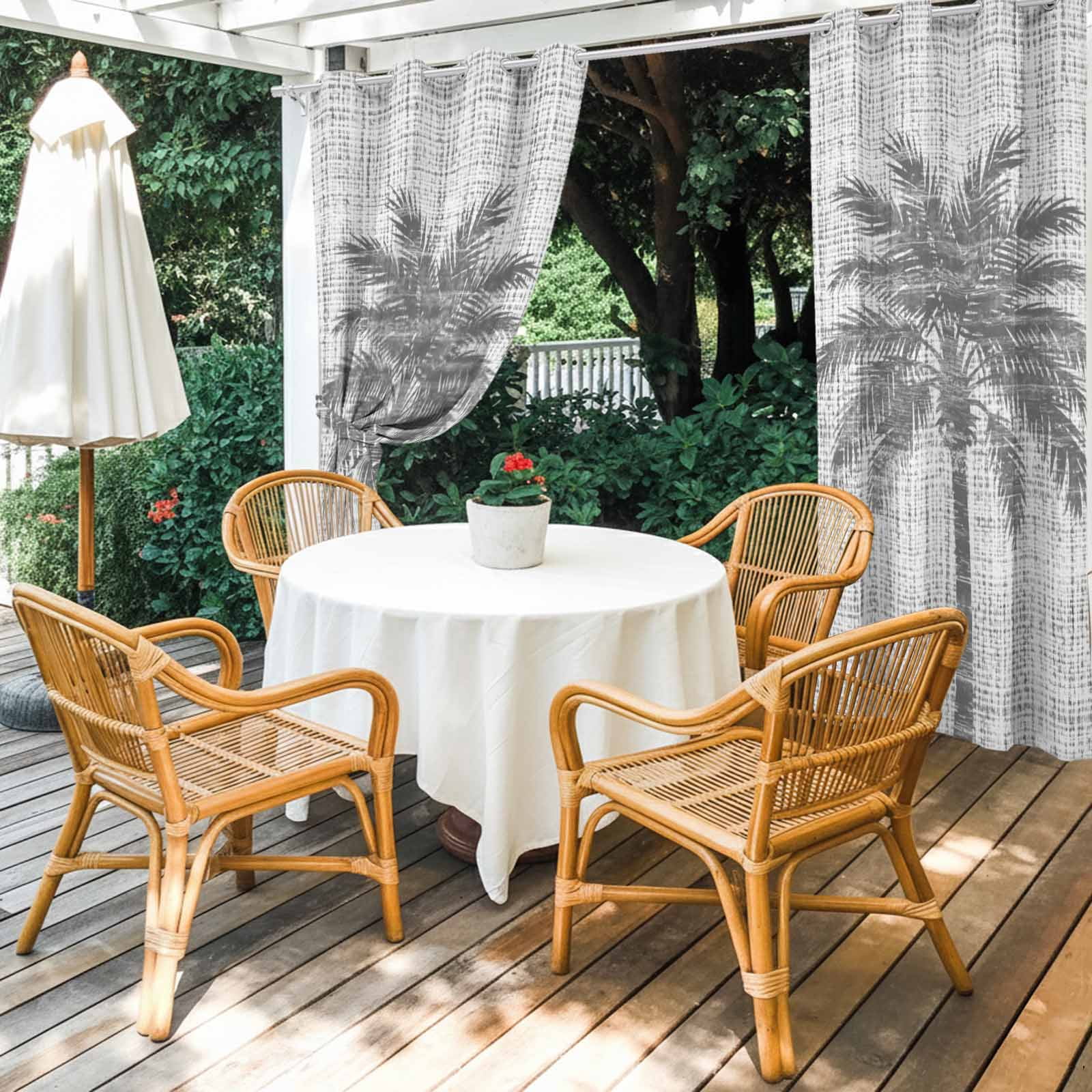 Gray Palm Tree Outdoor Curtains for Patio, Country Linen Texture Tropical Plant Vintage Sunshade Privacy Drapes Grommet Waterproof Outside Curtains for Porch/Cabana/Balcony 54"x 108", 1 Panel