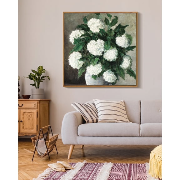 Drsoum Large 24x24in Natural Framed Vintage Hydrangeas Canvas Wall Art Flower Classic Wall Prints Modern Farmhouse Kitchen Bathroom Office Decor
