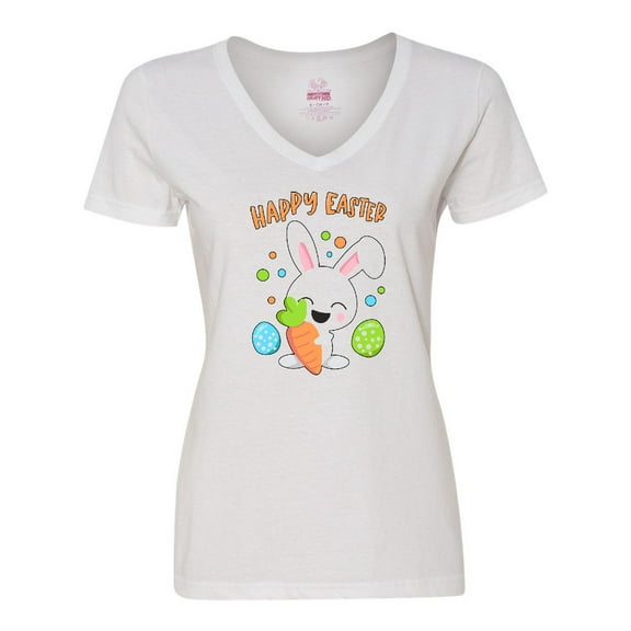 Inktastic Happy Easter Bunny with Eggs and Carrot Women's V-Neck T-Shirt