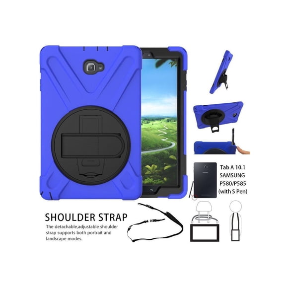 Case for Samsung Galaxy Tab A 10.1 2016 Model SM-P580 SM-P585 (with S Pen Version), Shockproof Cover with Stand Hand Strap Shoulder Belt