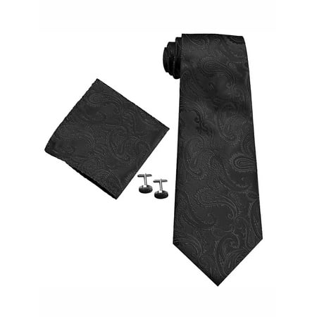 - Mens Tie, Coxeer Jacquard Weave Tie Necktie Cufflinks Handkerchief Set for Business Wedding (Black)