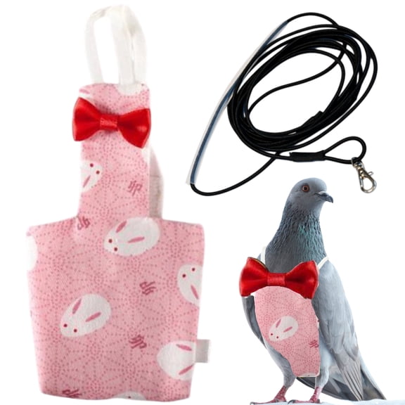 Bird Diaper Harness and Leash Set Washable Pigeon & Cockatiel Cloth Diaper with 1 Bird Diaper, 1 Leash, Pink Rabbit, L VIET ABEL CRAFTS