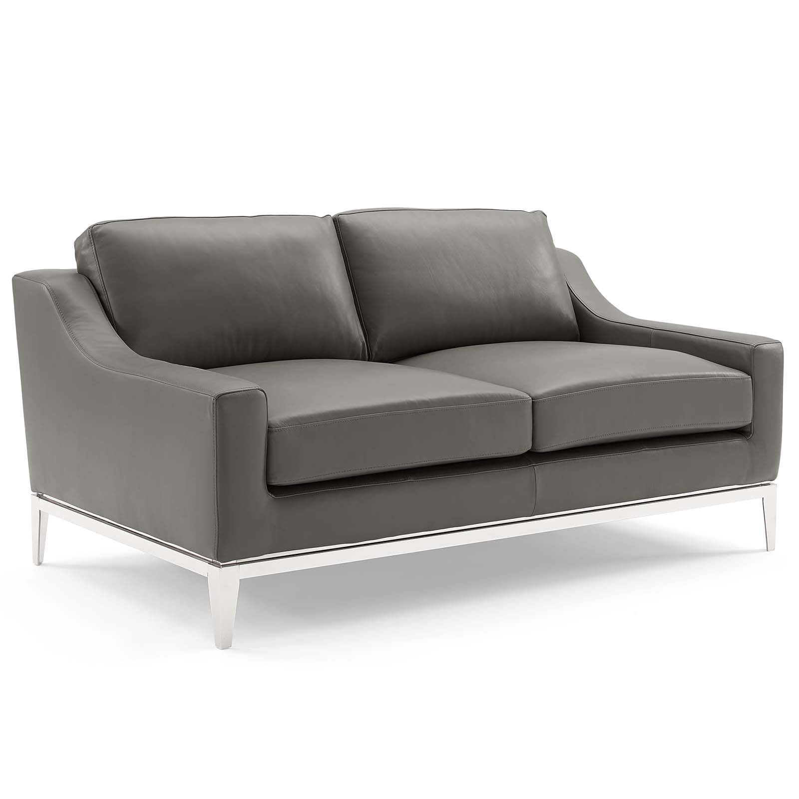 Modway Harness Stainless Steel & Leather Sofa and Loveseat Set in Gray