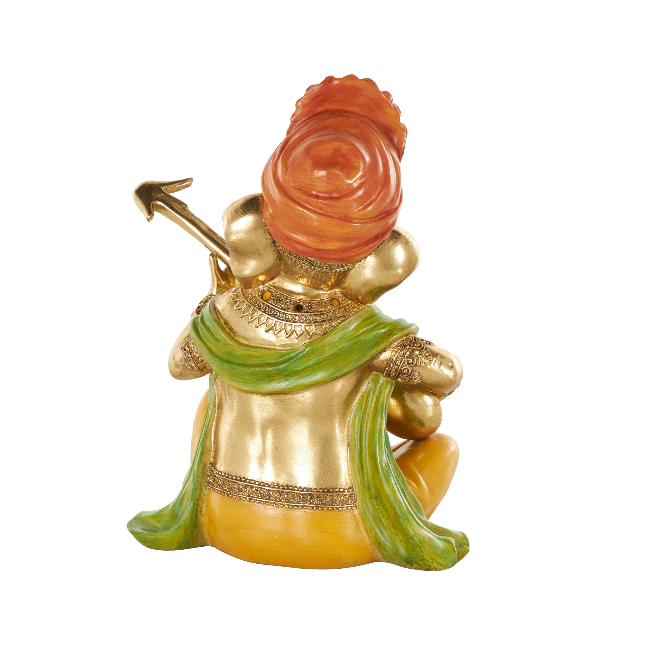 9" x 11" Gold Resin Musician Ganesh Sculpture with Green, Yellow, and Red Accents, by DecMode