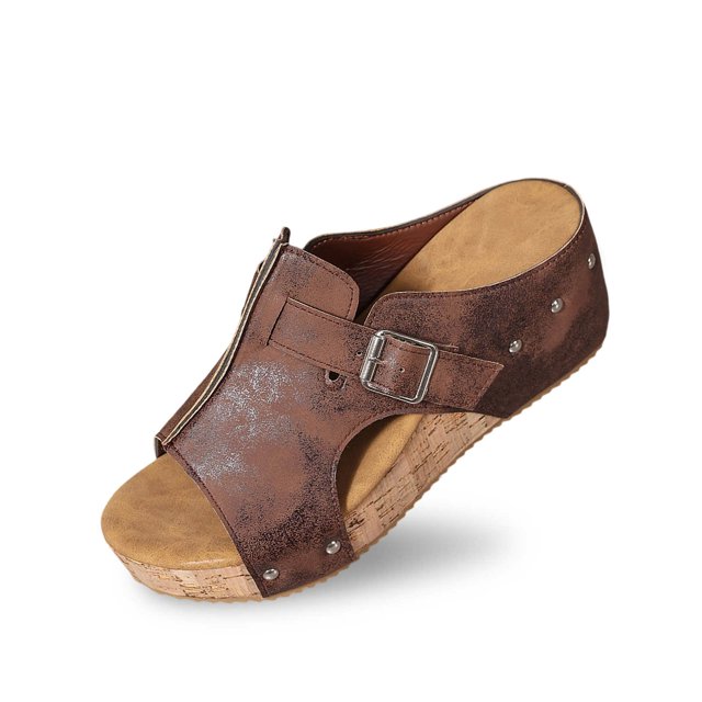 Sandales d'Été pour Femmes à Bout Ouvert Décontractées à Talon Compensé, Sandales Douces et Respirantes, Chaussures Légères et Confortables pour Dames