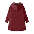 thumbnail image 4 of Women's Fashion Solid Color Zipper Long Sleeve Loose Hooded Mid-length Coat Wine S, 4 of 5