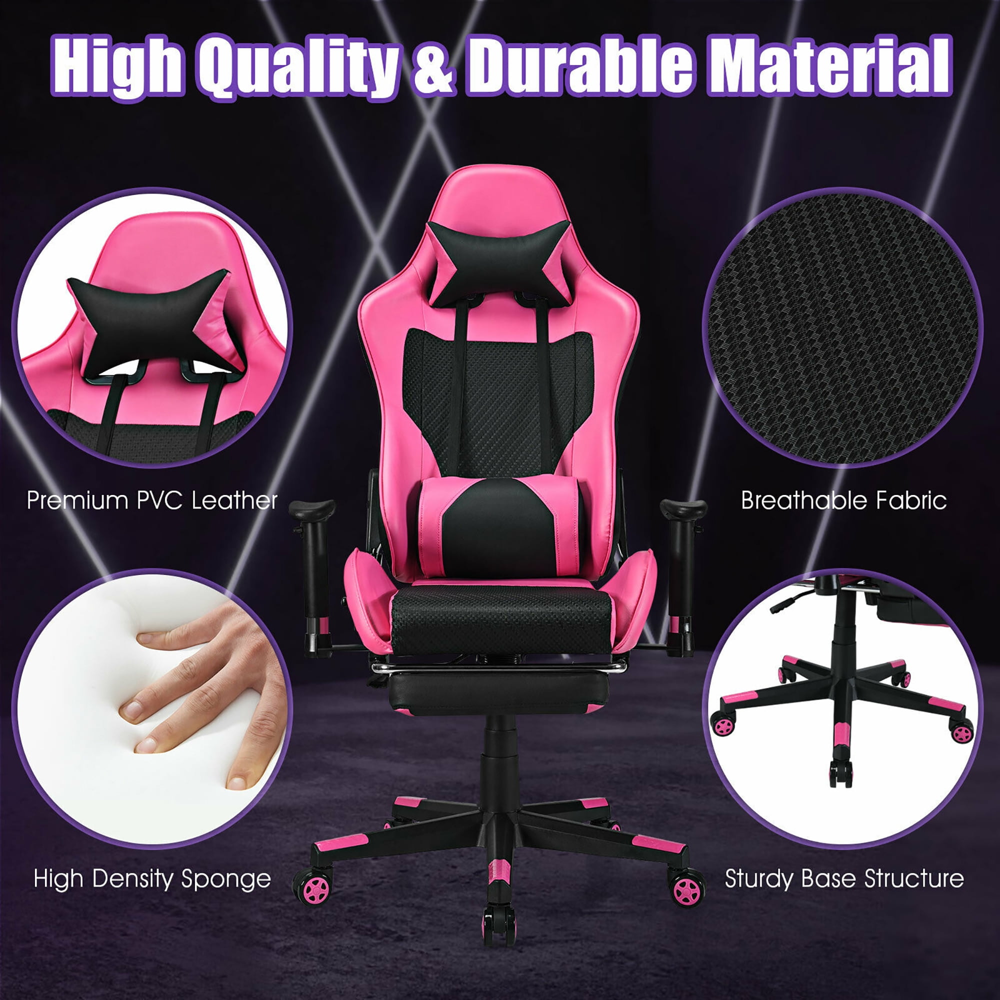 Racing Style Office Chair with PVC and PU Leather Seat - Costway