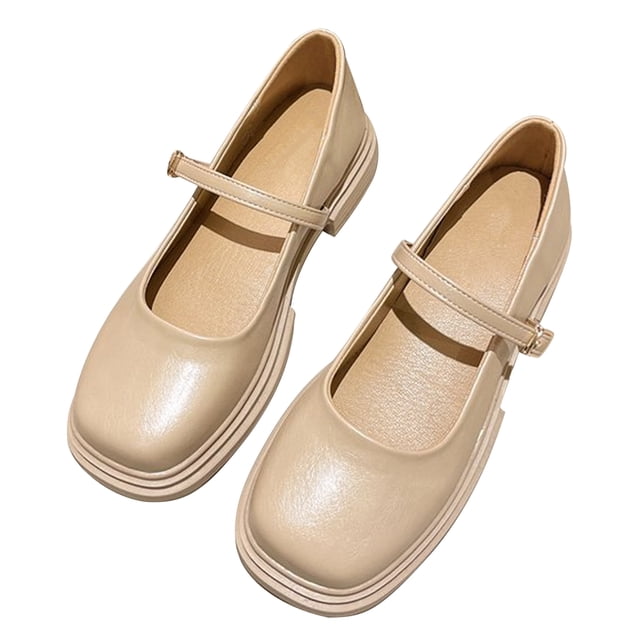 Zapatos de plataforma con hebilla para mujer, suela de goma cómoda, zapatos de vestir de uniforme escolar de cuero PU para verano, té de la leche, Color 38