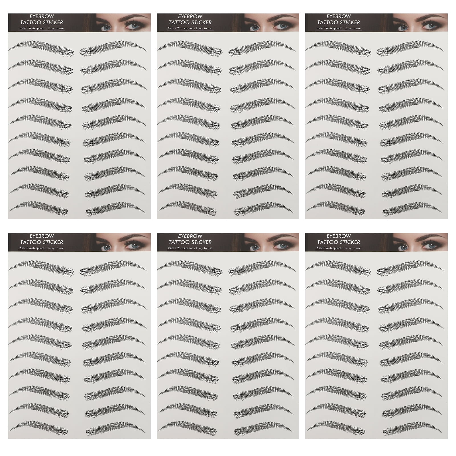 6 Sheets 3D Eyebrows Stickers False Eyebrows Tattoos Temporary Eyebrows