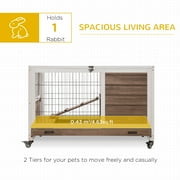 PawHut Wooden Rabbit Hutch Indoor Elevated Cage Habitat with No Leak Tray Enclosed Run with Wheels, Ideal for Rabbits and Guinea Pigs, Brown