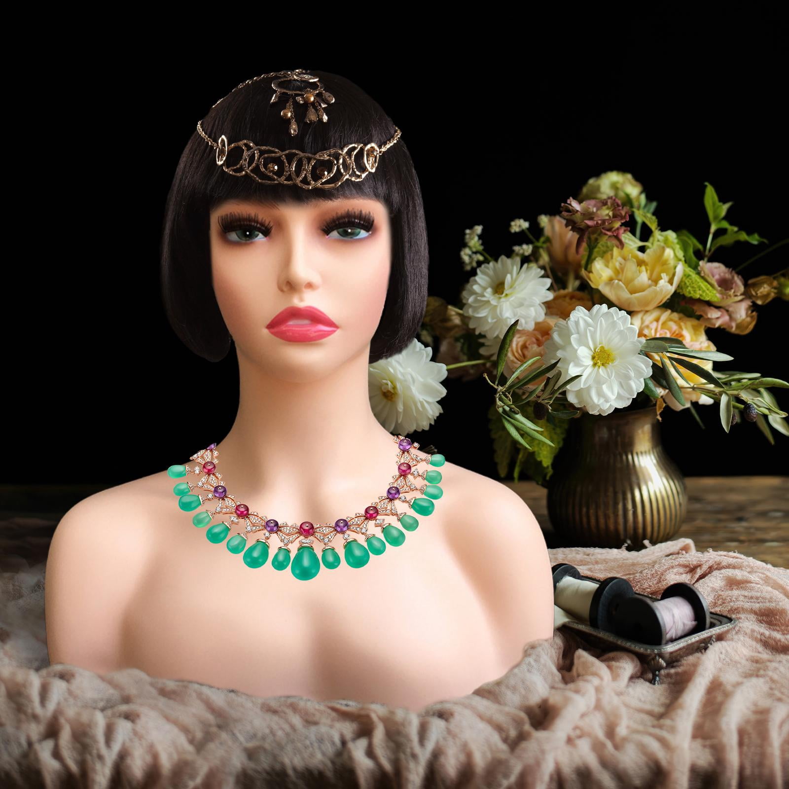 Female Mannequin Head Display Model Brown Cosmetology Holder Bald Manikin Head for Display Making Home Style H