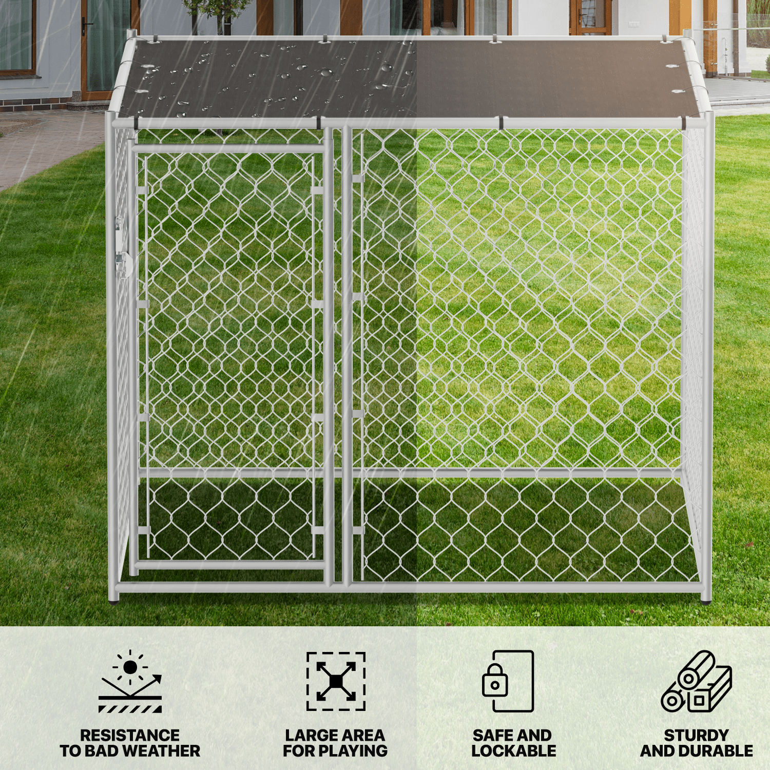 Magshion Large Outdoor Dog Kennel, Weatherproof Metal Cage with Roof,  Lockable Door, 60x60x49 Inch, Silver - Walmart.com