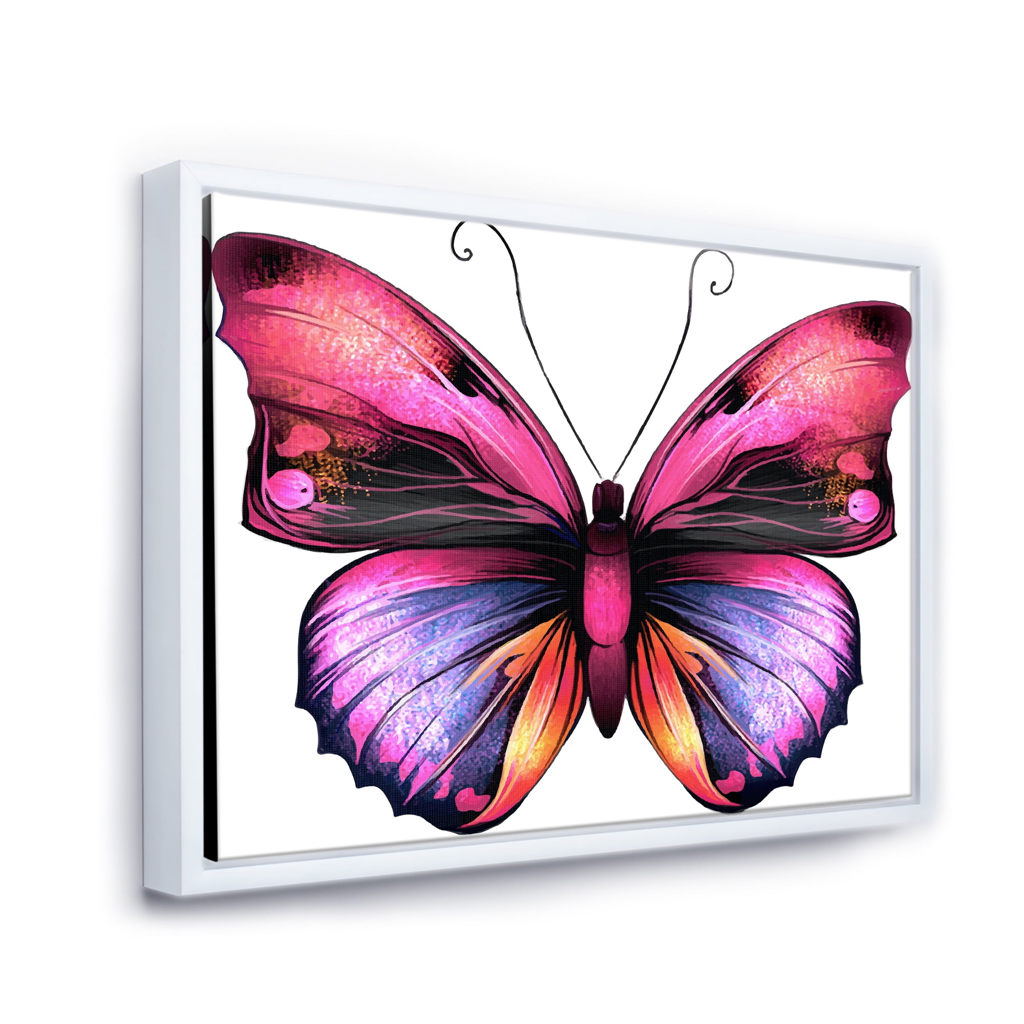 Portrait Of Bright Pink Butterfly 20 in x 12 in Framed Painting Canvas Art Print, by Designart
