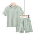 thumbnail image 2 of Ahuyic Toddler Kids Casual Fashion Outfits, Spring And Autumns Solid Color Top And Pants Set For Kids, Children's Short Sleeved Round Neck Top Set Elastic Waist Shorts Children's Summer Casual Set, 2 of 7