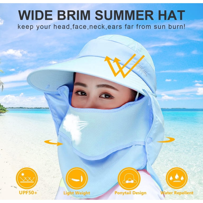 Women Wide Brim Face Mask Sun Hat Detachable Neck Face Flap  display picture 2