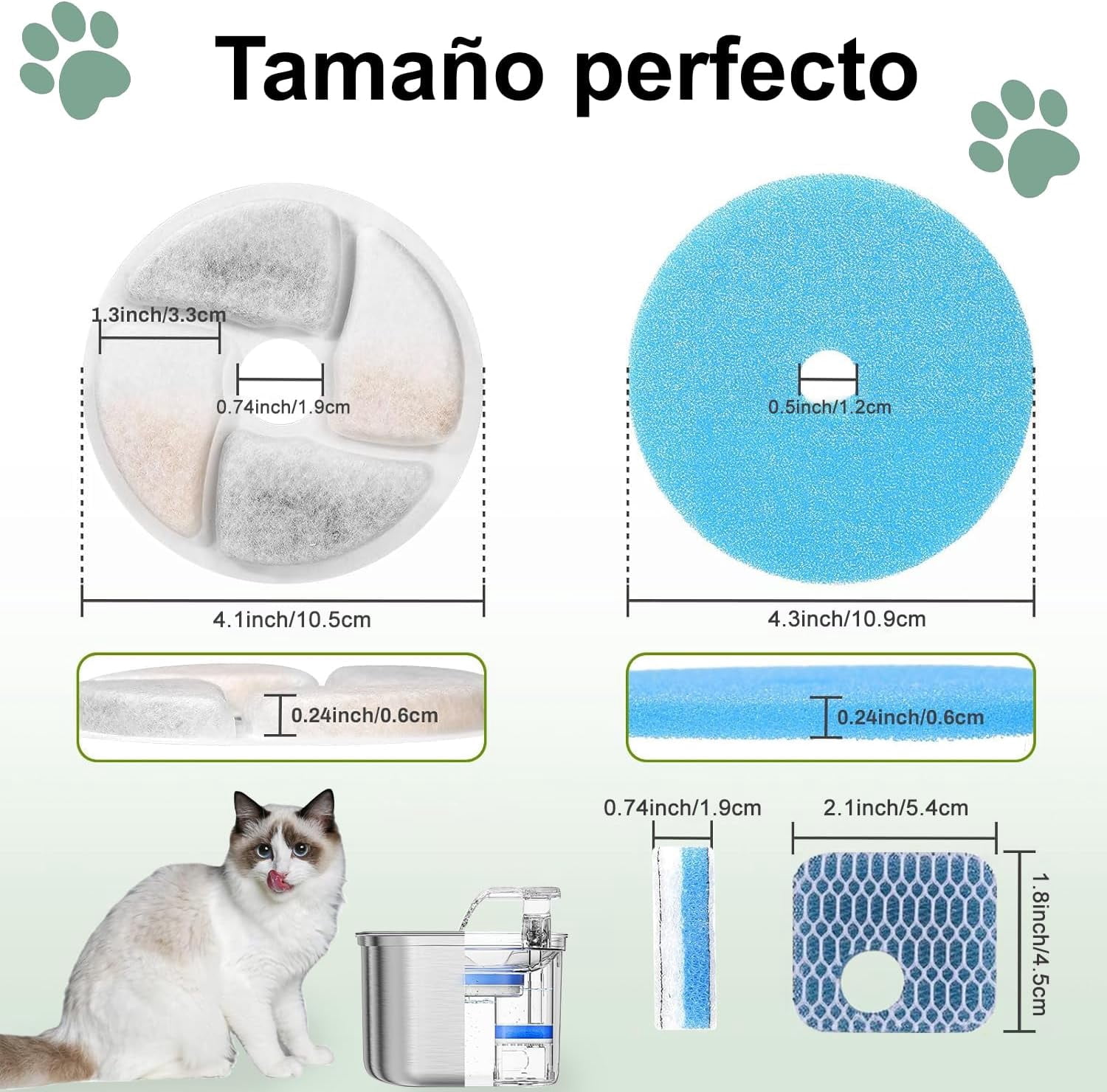 8 PCS Cat Water Fountain Filters, Pet Drinking Fountain Filter Replacement with Resin and Activated Carbon, Filter for Cat and Dog Fountains, Triple Filtration System, BPA Free