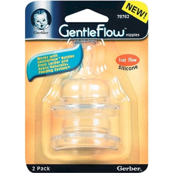Lot of 8 Gerber Gentle Fast Flow Silicone Nipples