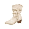thumbnail image 2 of Viluyesy Womens Mid-Calf Boots, Chunky Heels Pull-On Pointed Toe Fashion Tassel Dress Boots White US7.5, 2 of 9