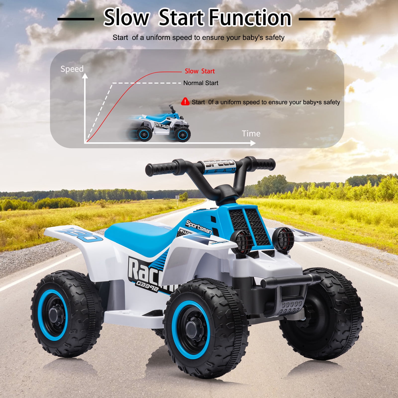 Luku Kids Ride On ATV, 6V Ride On Car with Led Headlights, Music, Treaded Tires, Rubber Handles, Push-Button Accelerator, forward & Reverse