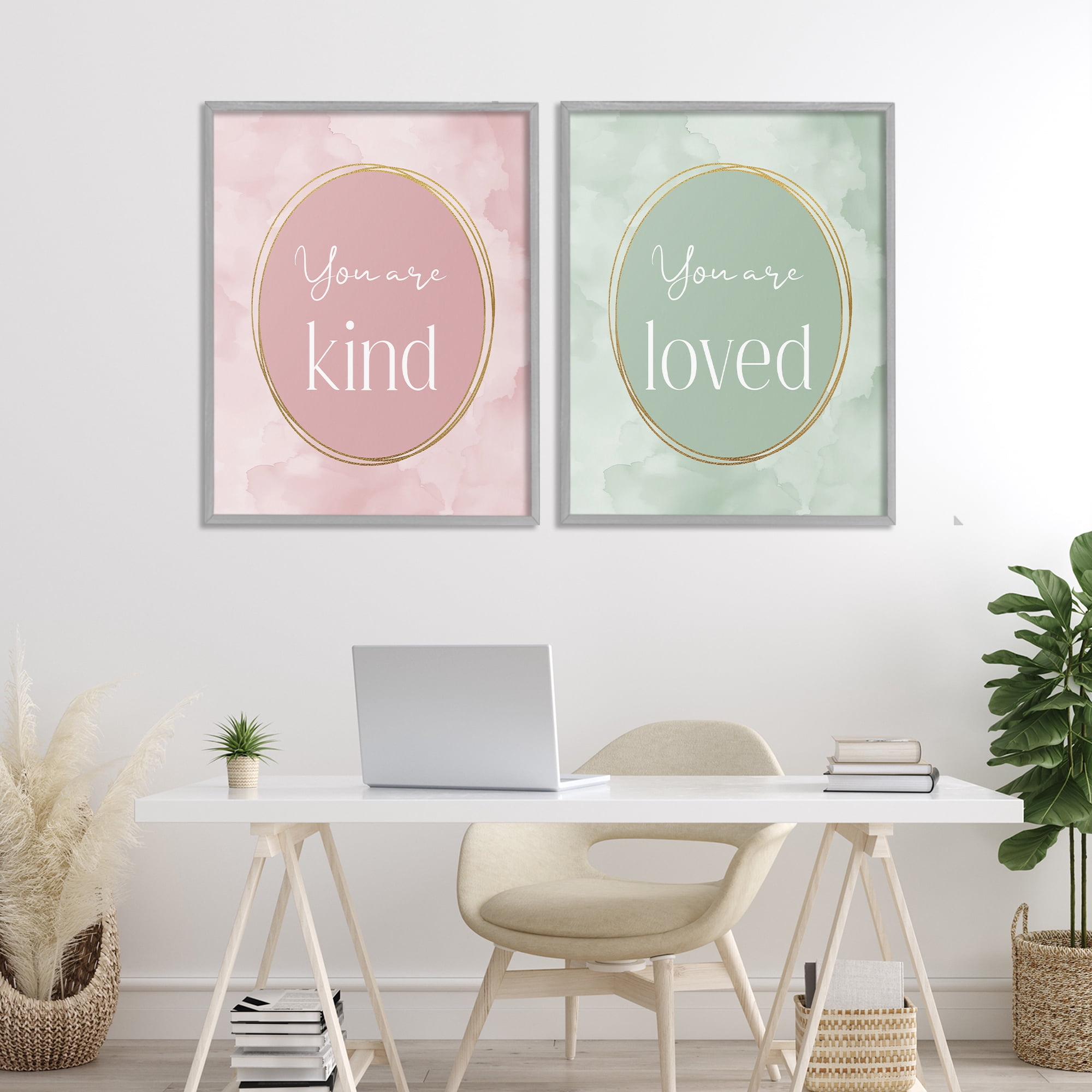 Stupell Industries Pastel Golden Affirmations 2 Piece Gray Framed Giclee Art Set, design by Christine Simpson Art