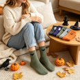 thumbnail image 3 of Cute Halloween Socks Pumpkin Bat Embroidered Crew Socks (Army Green One Size), 3 of 6