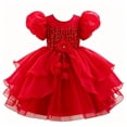 thumbnail image 6 of ATORRE Flower Girls Dress Round Neck Puff Sleeve Stylish Princess Dresses for Wedding Birthday Holiday, Girl's Formal Dress Red 4-5 Years, 6 of 7
