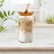 thumbnail image 4 of Vaso de cristal con pajita de calor 400ML Vaso de bebida fría Vaso de zumo con tapa Vaso de leche Textura de cristal Adecuado para uso de bebidas Taza de café, 4 of 7