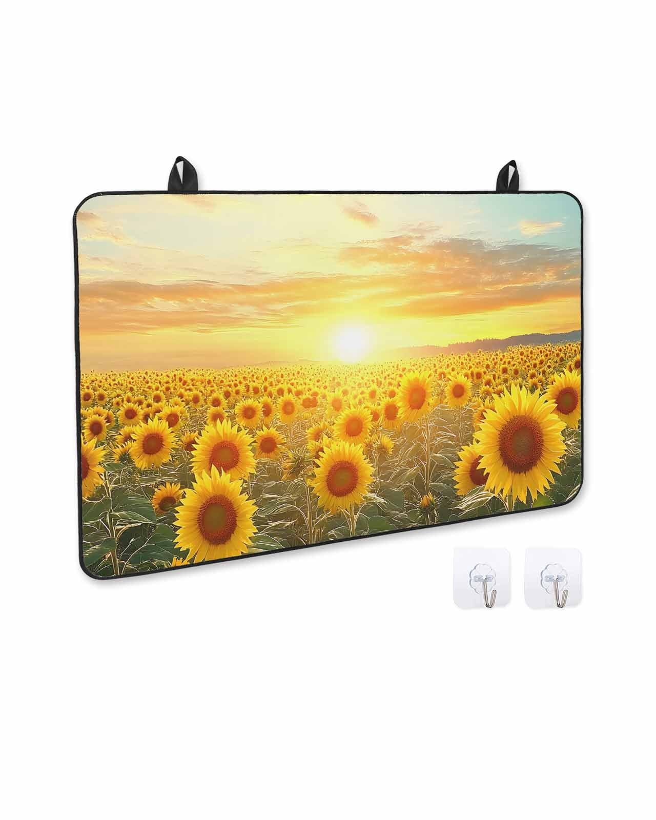 nqOlkjepod Large Induction Cooktop Protector Mat 36"x21", Sunflower Flowers Stove Top Covers for Electric Stove, Summer Sunset Floral Field Pastoral Stove Burner Cover Mats, Glass Top Stove Cover