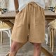 thumbnail image 2 of Pantalones cortos de lino de mujer hasta la rodilla y pierna ancha: pantalones de verano de cintura alta para la playa, cintura elástica, pantalones cortos informales para vacaciones con corte holgado, 2 of 5