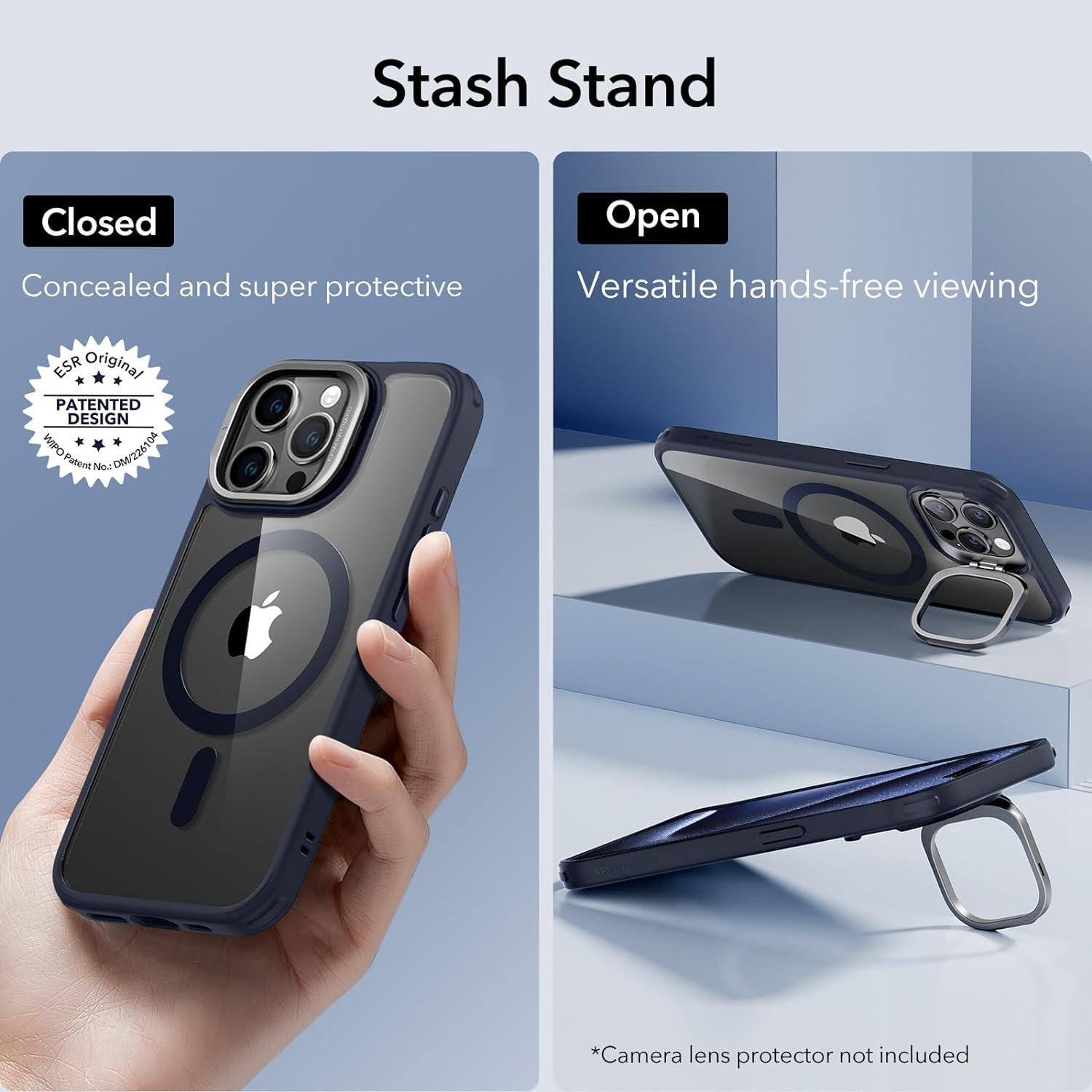 ESR Classic Hybrid Case with Stash Stand (HaloLock) iPhone 15 Pro Max Blue