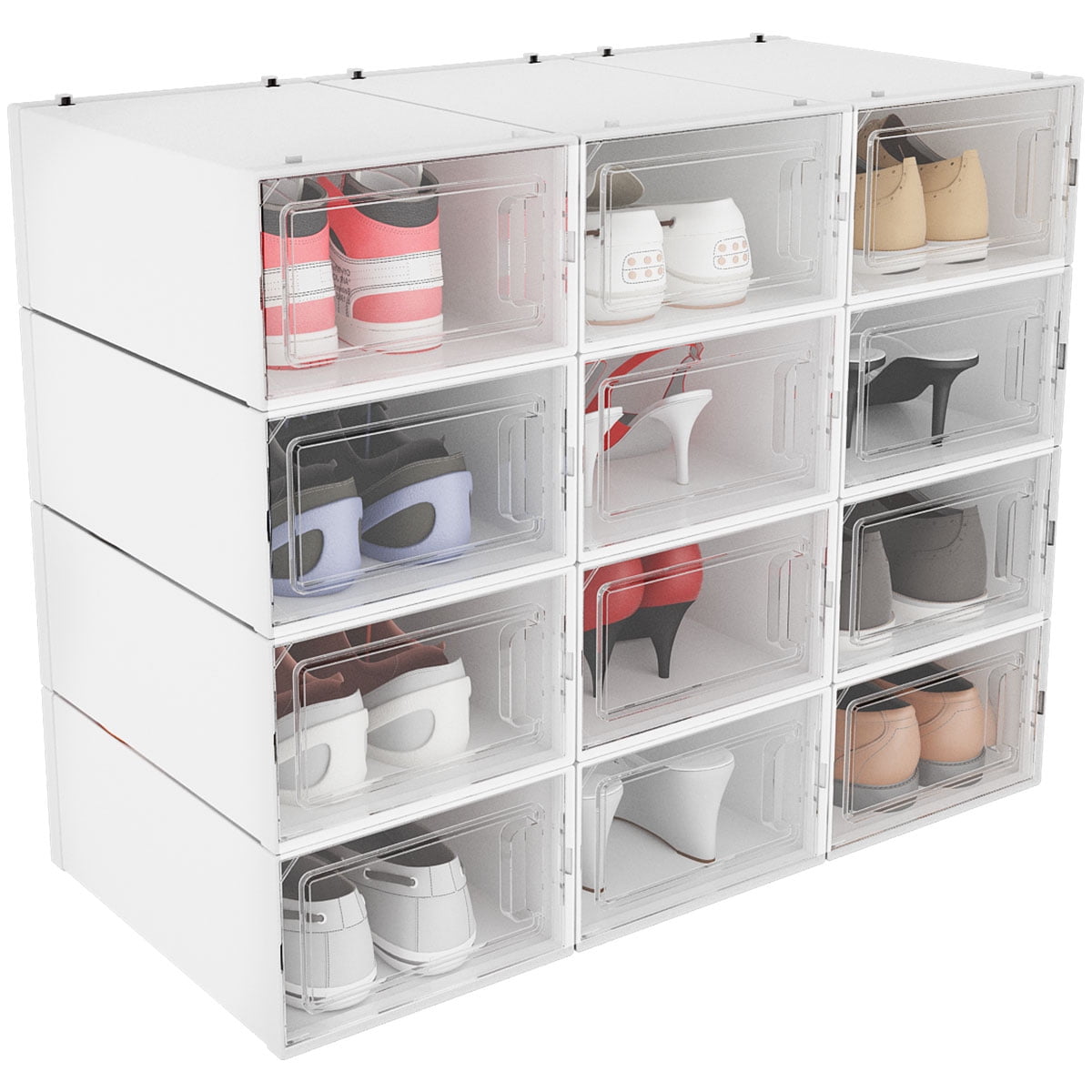 DWVO 12 Pack Shoe Storage Box Stackable Organizer Thickened Transparent