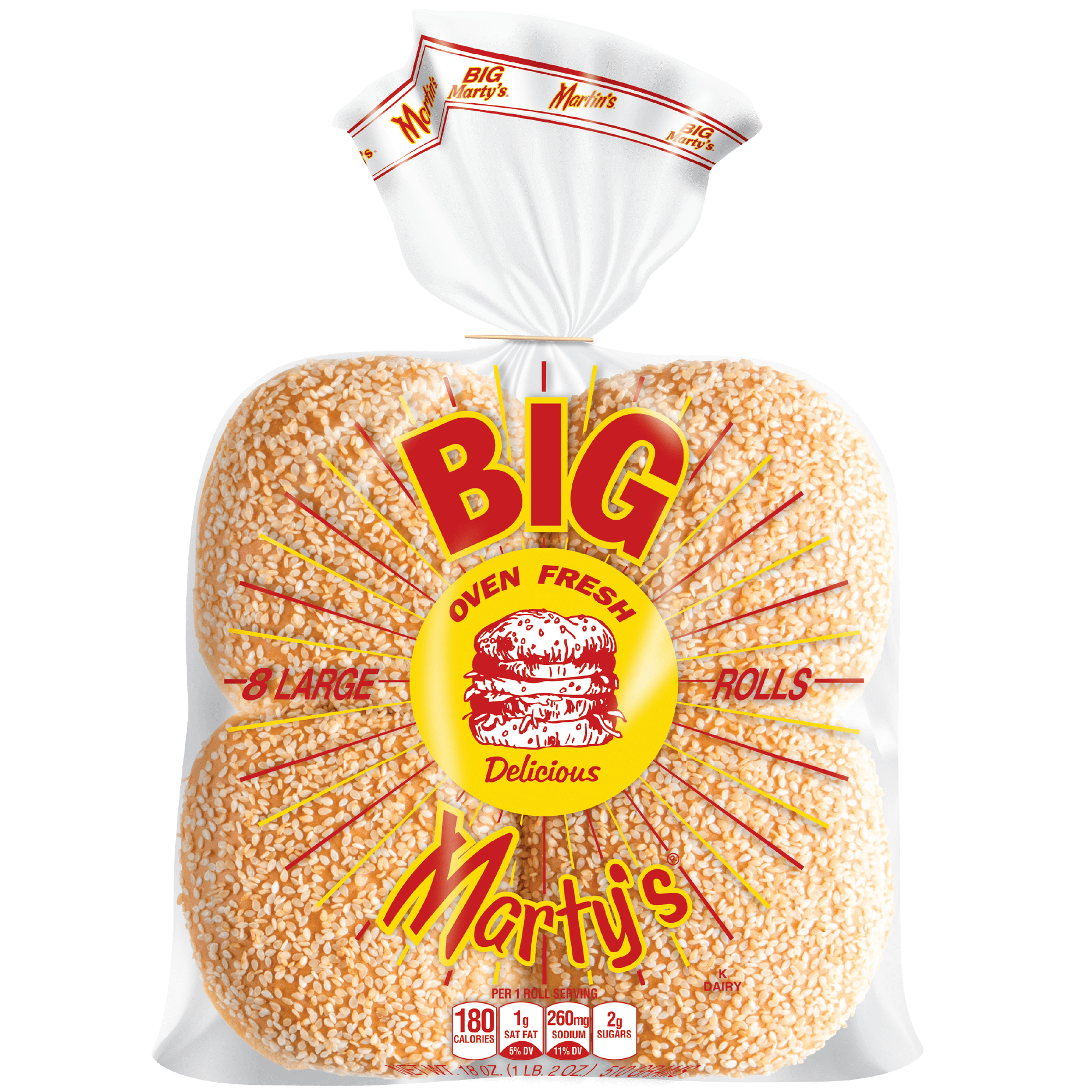 Martin's Big Marty's Rolls, 8 Count, Seeded 4 Inch Roll