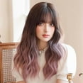 thumbnail image 3 of Ombre Purple Wigs with Bangs, Purple Pink Long Wavy Wig for Women, Long Curly Synthetic Hair Wig for Party Daily Use 24 Inches, 3 of 7