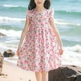 thumbnail image 2 of shoper Girls Dresses Size 12 Sleeveless Ruffled Floral Print Crew Neck Flowy Summer Dresses Girls Tropical Beach Vacation Dress Princess Dress Pink 100, 2 of 4