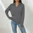 thumbnail image 2 of Holzkary Women's V Neck Polo Shirts Long Sleeve Collared Dressy Tops Loose Casual Tunic Business Work Blouses Long Sleeved and Fashionable Solid Color Lapel Loose Pocket T Shirt Grey M, 2 of 5
